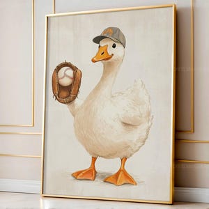 Cute Goose Baseball Glove Art Sports Nursery Decor Goose Illustration for Boys Room Toddler Baseball Animal Poster Printable Wall Art