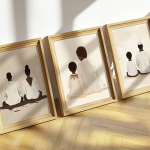 Afrozentrisches Familiengebets-Kunst-Set, schwarzes Paar- und Kinderwanddekor, minimalistischer afrikanischer Glaube Drucke, spirituelles neutrales Hauptplakat