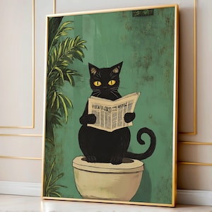 本を読む猫のプリント、面白い勉強部屋の壁アート、ユーモラスな猫の装飾、デジタルダウンロード、印刷可能な猫のポスター、風変わりな読書コーナーアート