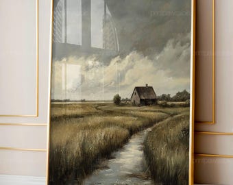 Vertical Landscape Painting Rustic Country Wall Art Vintage Downloadable North Prints PRINTABLE Art Print