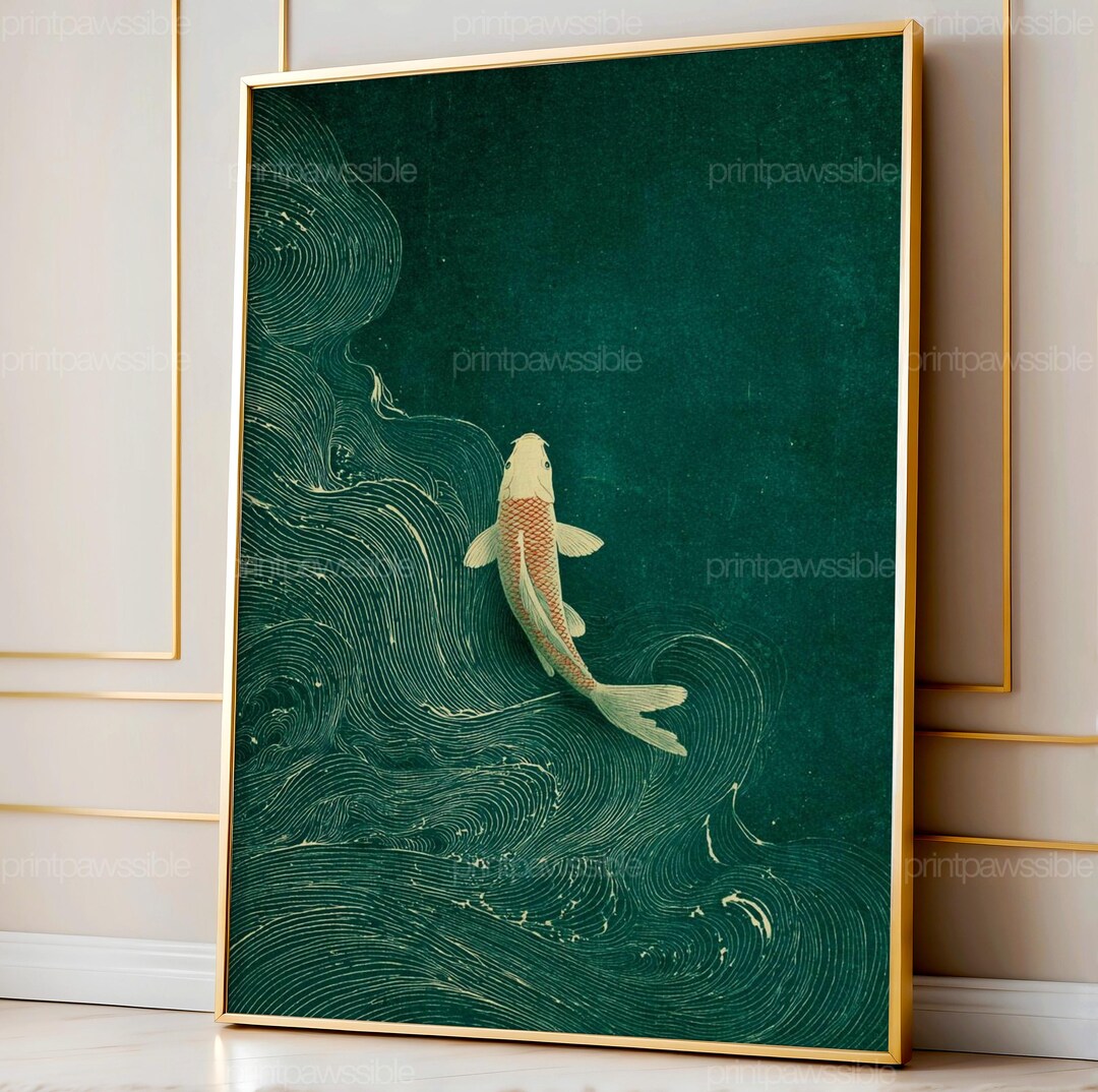 Japanese Koi Fish Wall Art, Ukiyoe Style Poster, Minimalist Zen Decor ...