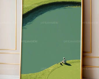 Lámina decorativa de golf relajado / Ilustración minimalista de golf / Paisaje verde tranquilo para aficionados al golf / Descarga digital
