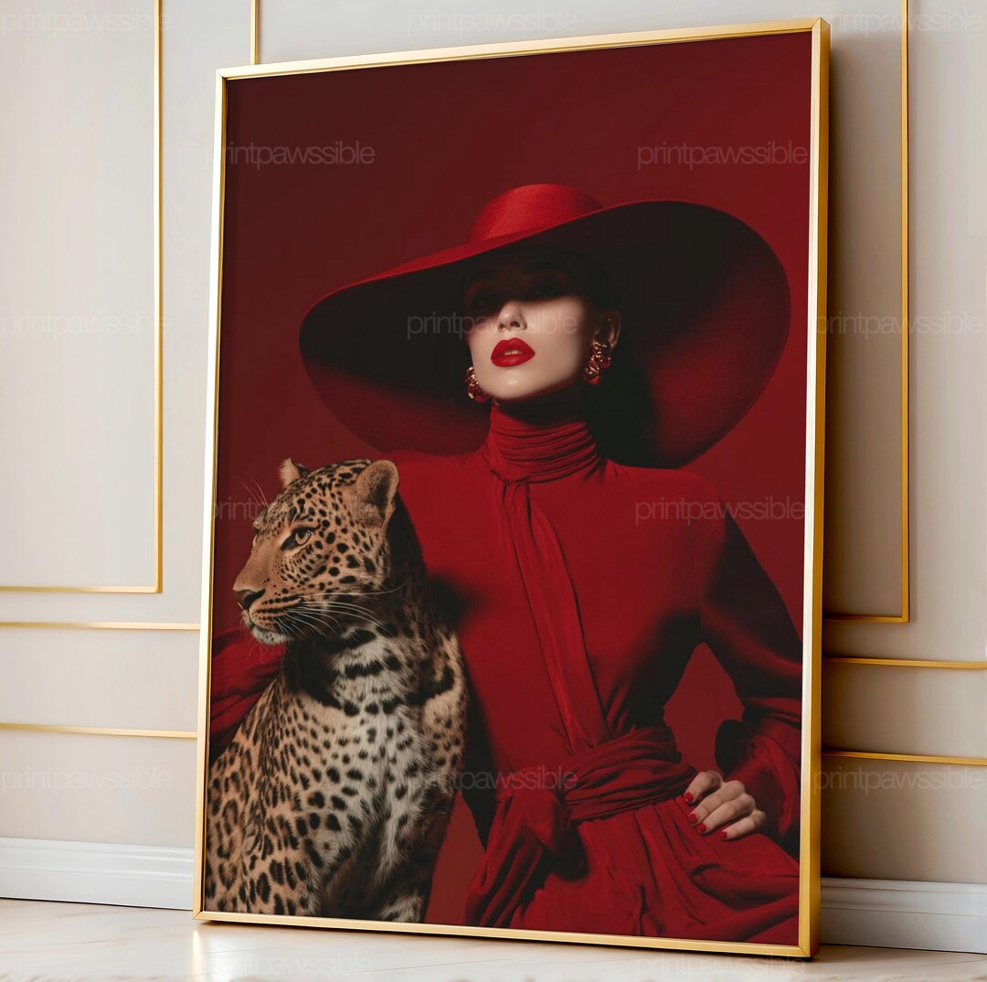 Rehat Poster Red Hat Poster, Retro Leopard Wall Art, Chic Fashion Print, Designer ...