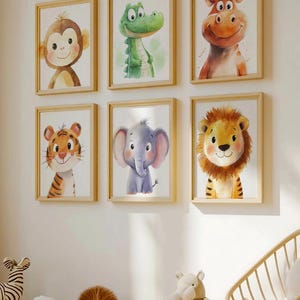 Set di 6 stampe di animali da safari per la cameretta dei bambini, stampe di animali da safari, animali da safari per bambini, cameretta dei bambini della giungla, cameretta dei bambini neutra, decorazioni per cameretta dei bambini della giungla