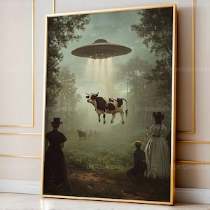 Grappige buitenaardse ontvoering Art Print: Victoriaans ufo-landschap (digitale download)
