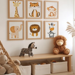 Printables Safari Nursery Animals, Set of 6 Safari Animal Prints, Baby Safari Animals, Jungle Nursery Decor, Nursery Wall Art for Kids