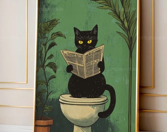 Cats Reading Books Poster, Whimsical Study Room Wall Art, Digital Download Cat Print, Funny Cat Printable Decor, Cute Library Cat Art