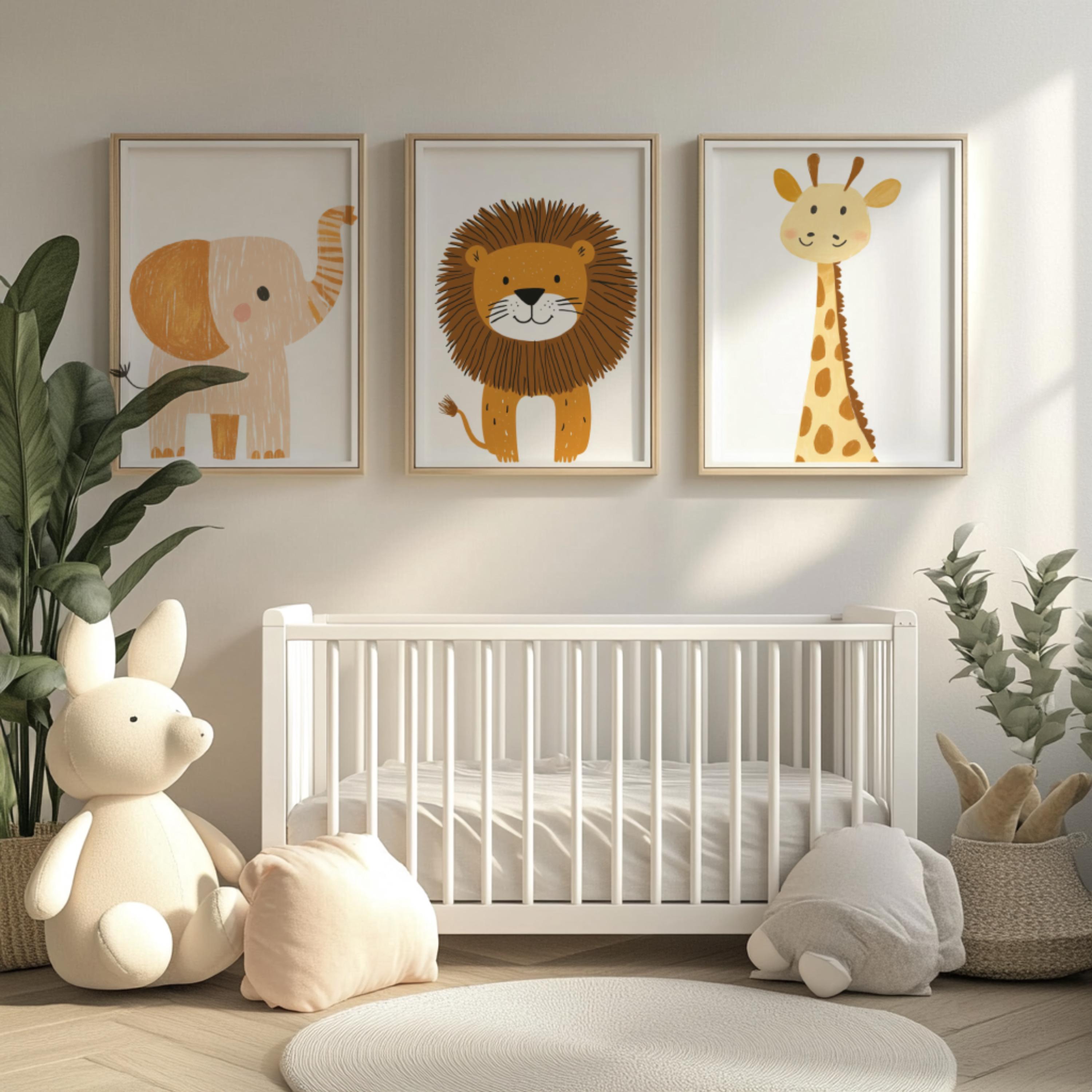 Safari Animal Nursery Prints, Jungle Animals Set of 6, Digital Download ...