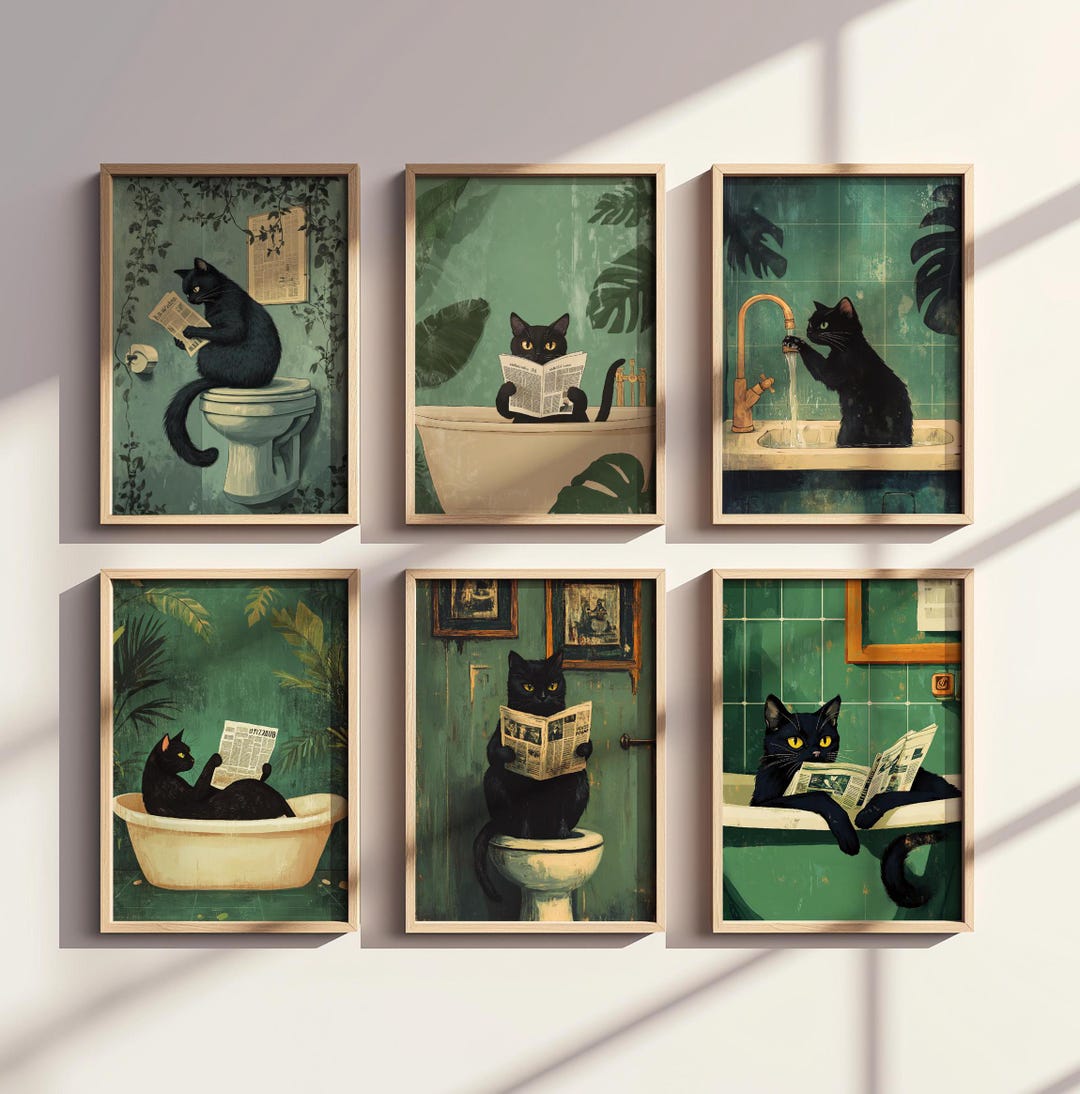 Onsen Cat Wall Art Japanese Bath Poster Cozy Bathroom Decor Cute Tabby Print Zen Animal Illustration...' Poster, Picture, Metal Print, Paint By Bramcrye