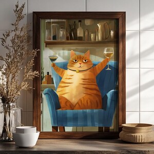 Barwagen-Katzendruck, Barwagen-Dekor, Martini-Druck, Katzenposter, Retro-Küchendekor, Mid-Century-Katzendekor, trendige Wandkunst