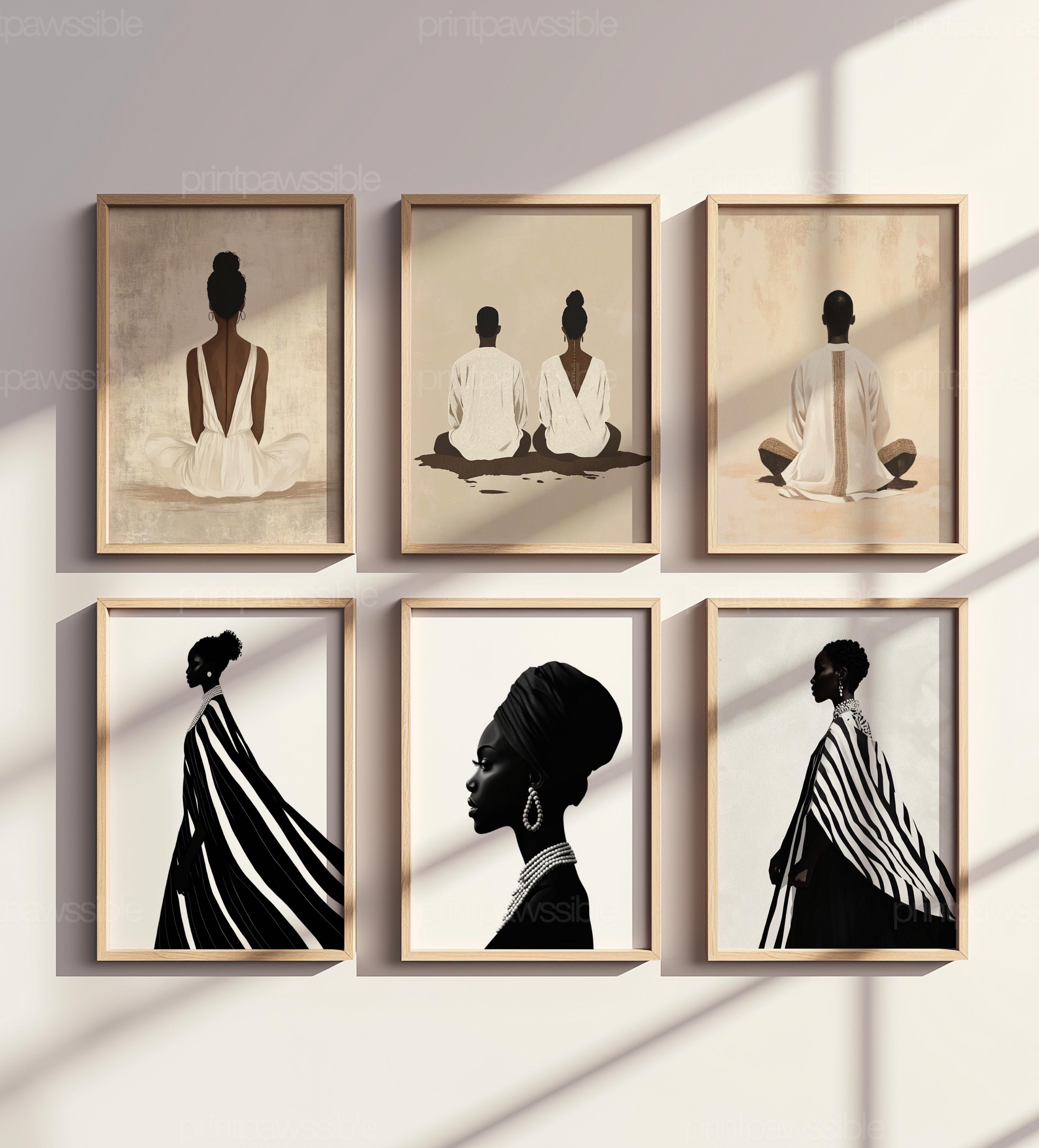 Afrocentric Wall Art Set of 6, Contemporary Black Woman & Family Prints ...