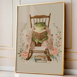 Frog Reading Art Print: Cozy Cottagecore Illustration (Digital Download