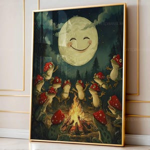 Dancing Frogs Moonlit Print, Whimsical Nursery Wall Art, Cute Frog Illustration, Digital Download, Printable Frog Wall Poster