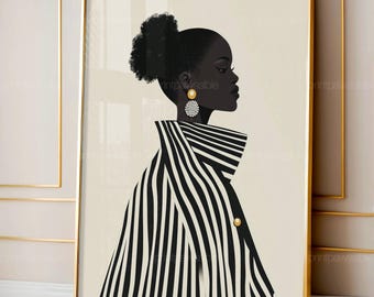 Minimalist Black Woman Art , Ethnic Wall Art, Black Woman, African Woman Art, Afrocentric Wall Decor , Abstract Black Woman