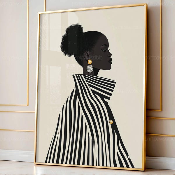 Minimalist Black Woman Art , Ethnic Wall Art, Black Woman, African Woman Art, Afrocentric Wall Decor , Abstract Black Woman