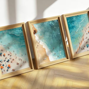 Set of 3 Tiny People Swimming in Ocean Art, Minimalist Printable Wall Art, Beach House Decor, Summer Poster Art Bundle