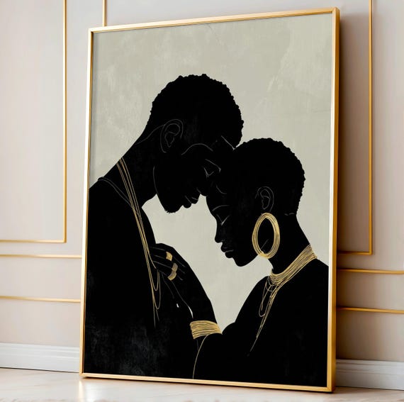 Black Couple Intimate Print, African American Love Abstract Wall Art, Romantic Black Couple Illustration, Modern Black Art Love Decor