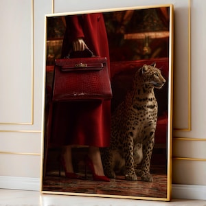 Red Handbag Print, Retro Leopard Fashion Poster, High-End Designer Wall Art, Hypebeast Chic Decor, Luxurious Girl Power Poster