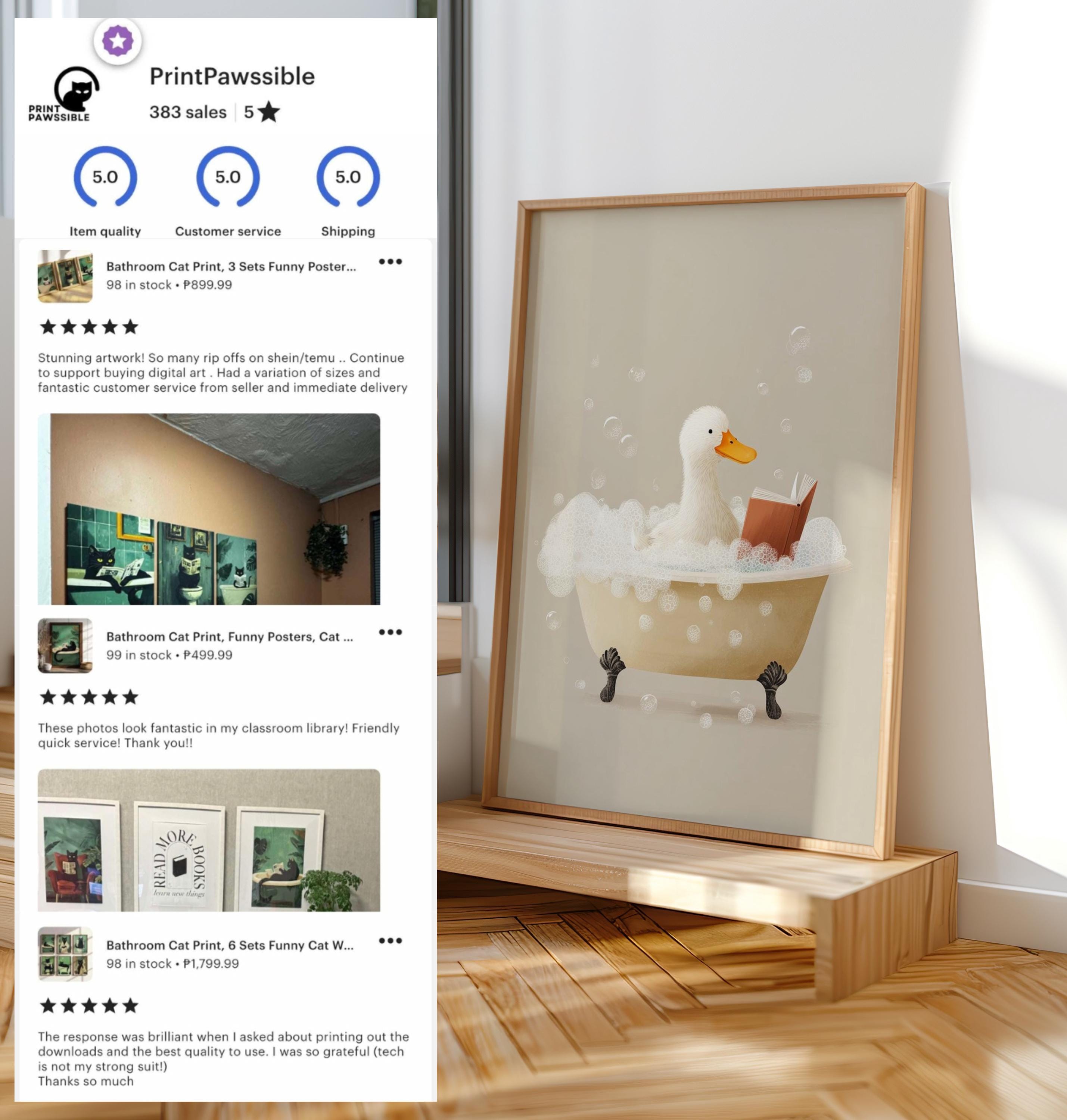 Duck Bathtub Wall Art, Funny Bathroom Decor Print, Whimsical Duck in ...
