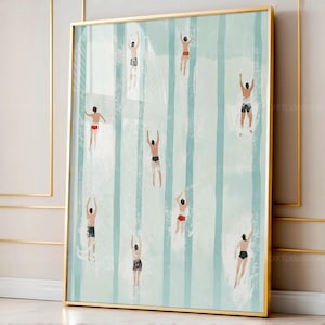 Pôster de Pequenos Nadadores na Piscina, Lindo Pôster de Verão, Impressão Vertical de Piscina, Arte de Parede Minimalista, Decoração para Casa de Praia, Download Digital