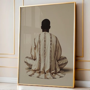 Afrocentric Man Portrait: African Ethnic Art Print, Neutral Decor (Digital Download)