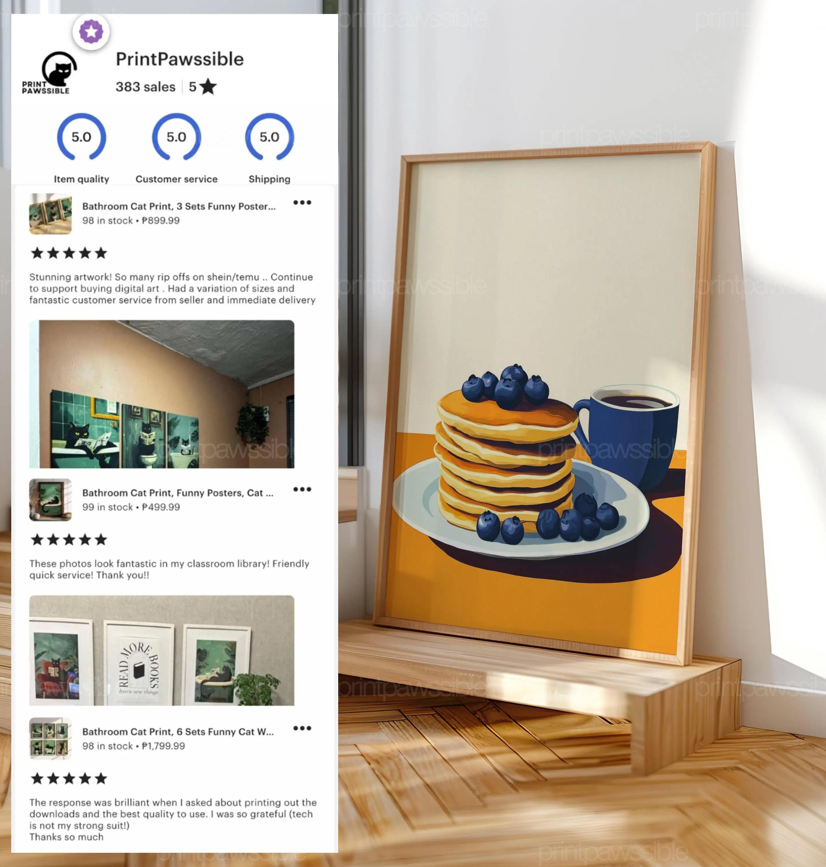 Pancakes Retro Breakfast Wall Art Coffee Brunch Poster Pastry Printable ...