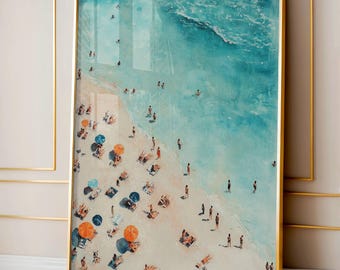 Tiny People Swimming in Ocean Art, Minimalist Printable Wall Art, Beach House Decor, Summer PosterS