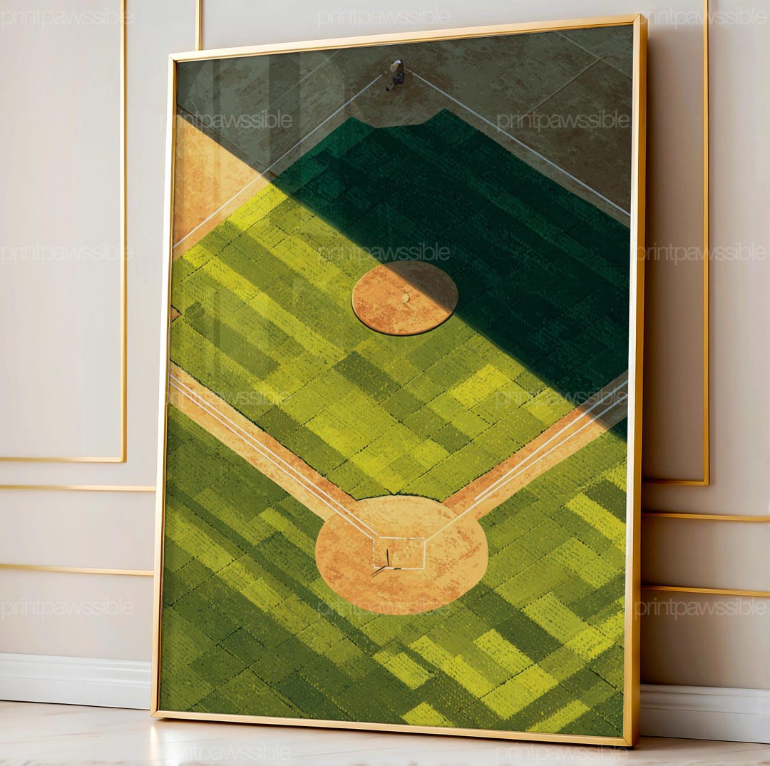 Baseball Diamond Minimal Print | Tiny Batter Aerial View Art | Green ...