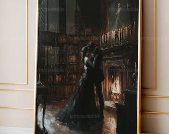 Obraz Dark Academia, Wydrukowana dekoracja dla miłośników książek, Sztuka biblioteczna w stylu vintage, Sztuka ścienna do biblioteki, Sztuka ścienna w stylu wiktoriańskim w stylu dark cottagecore, Prezent dla czytelnika