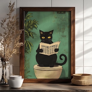 Cat Reading Print, Funny Poster, Cat Reading Books, Study Room Wall Art,  Cat Funny Bathroom Wall Decor Print Room Wall Art Funny Cat Poster
