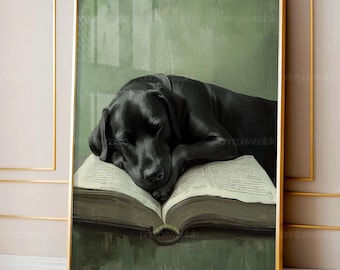 Black Lab Art, Labrador Retriever Art Digital Print, Country Wall Decor, Farmhouse Wall Art, Vintage Dog Prints, Labrador Painting