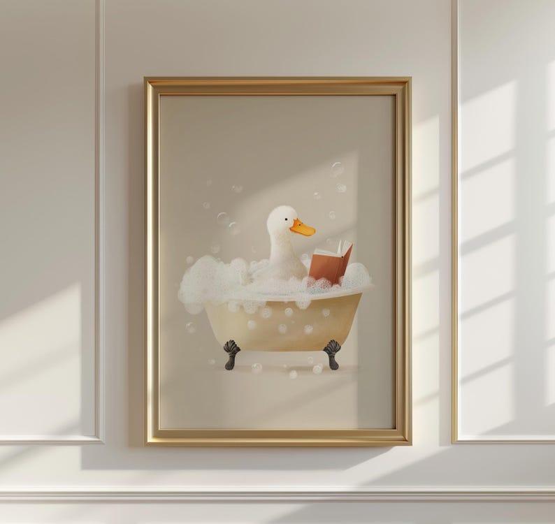 Duck Bathtub Wall Art, Funny Bathroom Decor Print, Whimsical Duck in ...