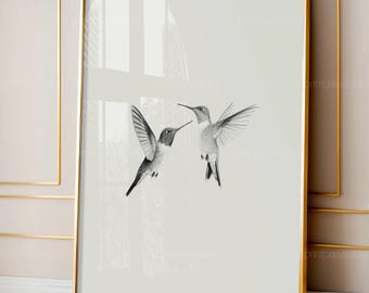 Two Hummingbirds Sketch Print Hummingbirds Artwork Minimalist Black And White Print Vintage Art Print INSTANT Downloadable Art