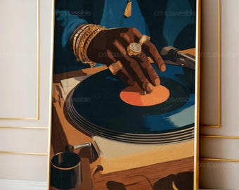Black Man Hip Hop Vinyl Art Print: Music Room Rap Decor (Digital Download
