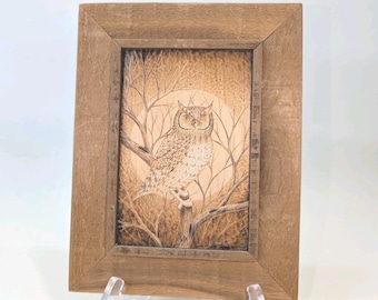 Bert Peters Pyrography Woodburning Owl Art Signed 1990 Virginia Folk