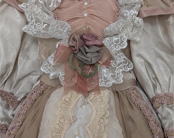 Handmade Victorian Doll Dress Outfit Fits 28-30" Porcelain Doll Hat Shoes Purse
