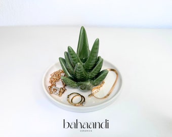 Ceramic Aloe Ring Holder: Succulent Jewelry Dish, Home Decor