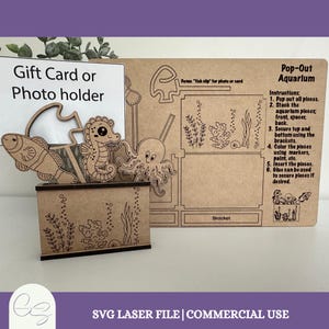 SVG-laserbestand DIY aquarium cadeaukaart of fotohouder houten zeeleven ambachtelijke kit oceaan thema kinderproject
