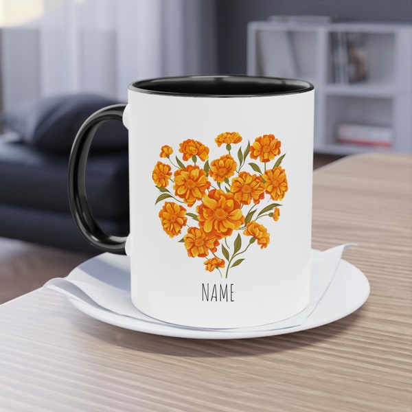 Ringelblume Tasse | Florale Kaffeetasse | Geschenk für Mama, Schwester, Freundin | Individuelle Namens-Tasse | Niedliches Geschenk für sie