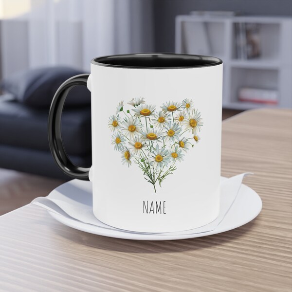 Personalisierte Gänseblümchen Blumentasse | Florale Kaffeetasse | Geschenk für Mama, Schwester, Freundin | Individuelle Namens-Tasse