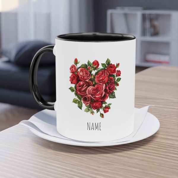 Rosen Tasse | Florale Kaffeetasse | Geschenk für Mama, Schwester, Freundin | Individuelle Namens-Tasse | Niedliches Geschenk für sie