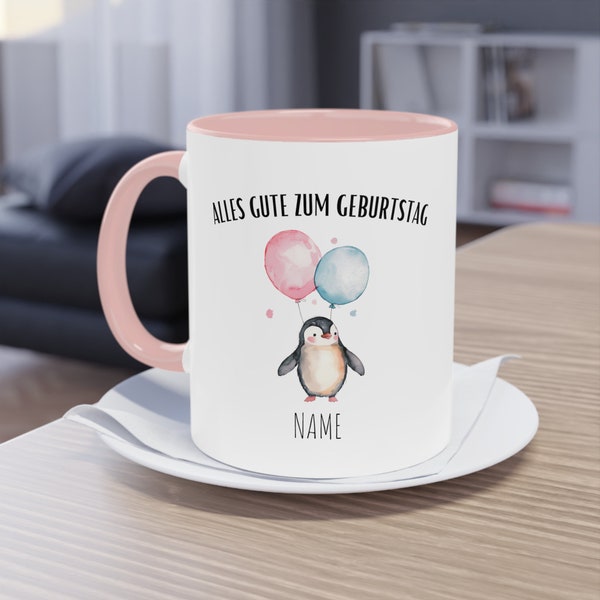 Alles Gute Zum Geburtstag Pinguin Becher | Birthday Penguin Mug | Pinguin Tasse | Personalisiertes Geschenk | Name Kaffeetasse