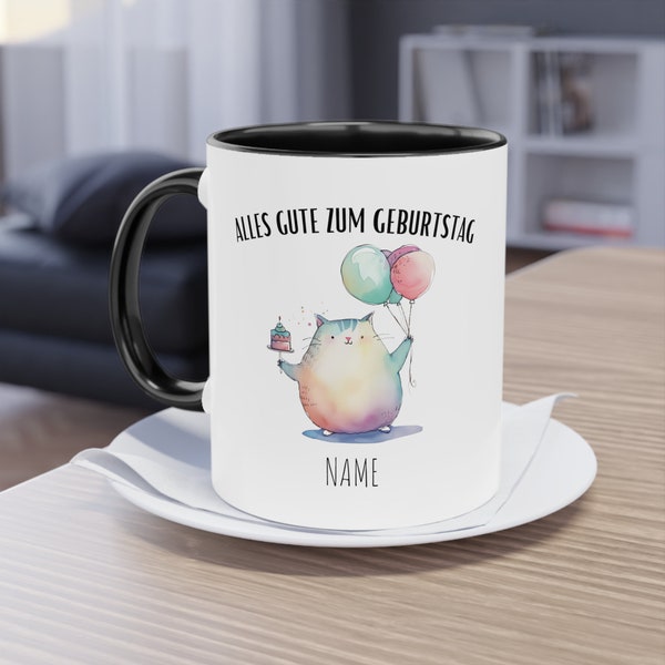 Alles Gute Zum Geburtstag Katze Becher | Birthday Cat Mug | Katzen Tasse | Personalisiertes Geschenk | Name Kaffeetasse Geburtstagsgeschenk