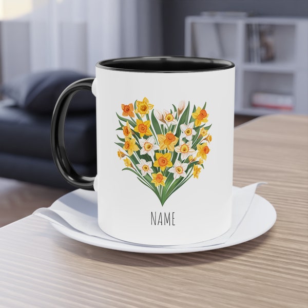 Personalisierte Osterglocken Blumentasse | Florale Kaffeetasse | Geschenk für Mama, Schwester, Freundin | Individuelle Namens-Tasse