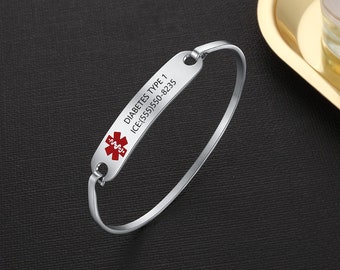 Personalize Stainless Steel Medical Bracelet for Women,Female Medical Alert ID Bracelet,Minimalist Bracelet - Gift for Her,Medical Jewelry