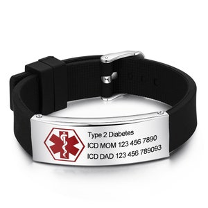 Customized Silicone Medical Alert Bracelet,Engraved Medical Information and Alert ID,Sporty Wristband for Epilepsy, Heart Disease Patients