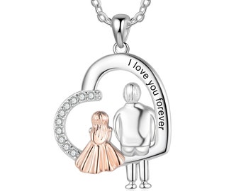 Father-Daughter Heart Necklace - Personalized Heart Necklace with Father and Daughter - White Gold Plated