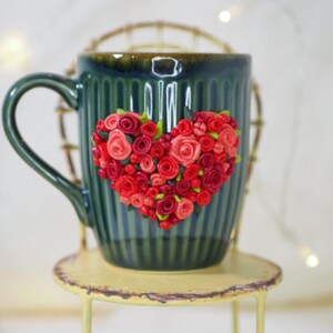 Heart-shaped Green Mug  Handcrafted Ceramic Cup