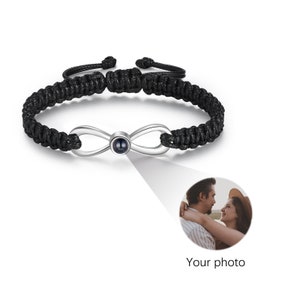 Personalized Photo Projection Bracelet,Braided Rope Bracelet,Memorial Bracelet,Picture Bracelet,Anniversary Gifts,Father&#39;s Day Gifts for Him