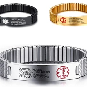 Personalized Medical Alert Bracelet for Men,Including Medical Information and Contact ID,Gift for Epilepsy, Hypertension, Dizziness Patient